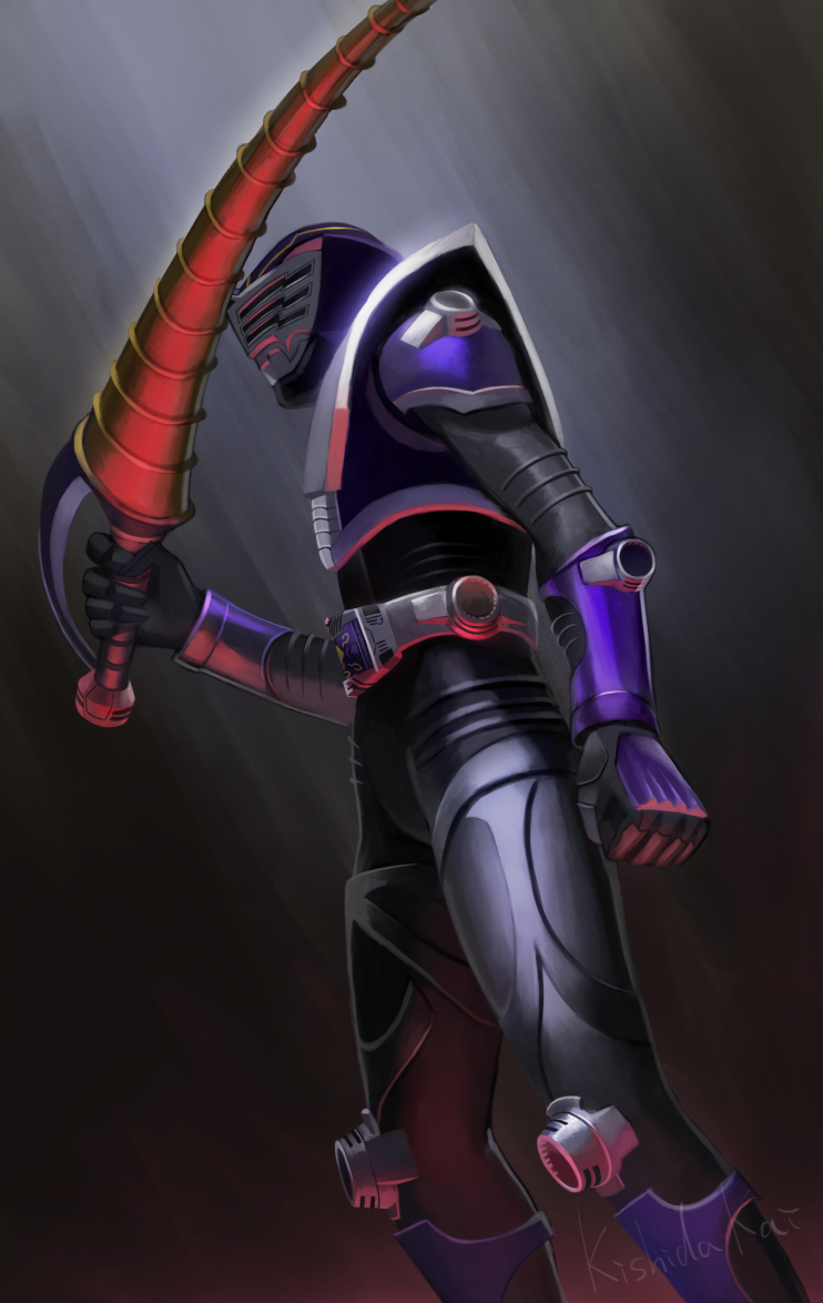 1boy, armor, cowboy_shot, dutch_angle, from_below, from_side, holding, holding_sword