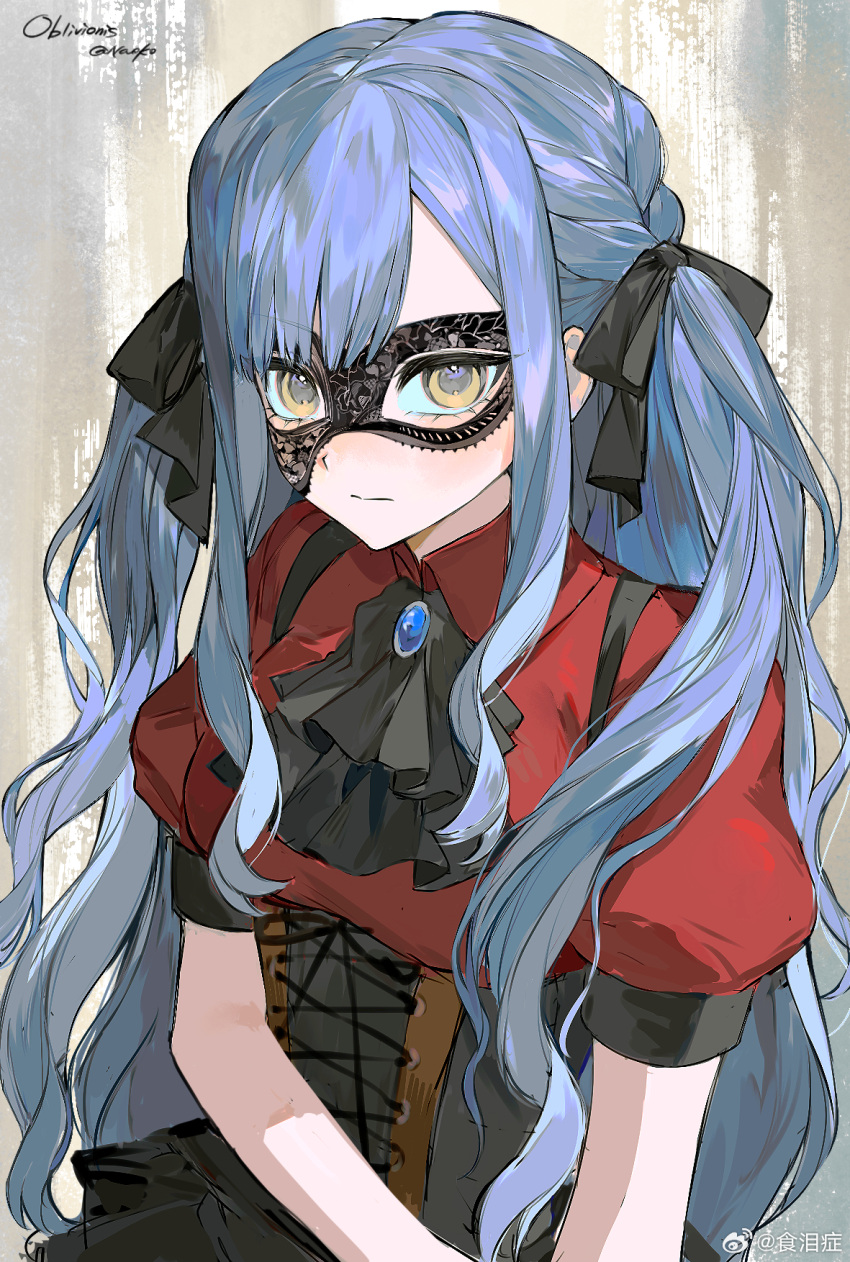 1girl, ascot, bang_dream!, bang_dream!_it's_mygo!!!!!, black_ascot, black_corset, black_mask, black_ribbon