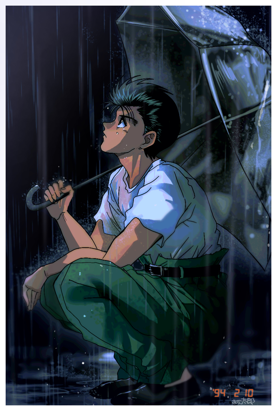 1boy, black_footwear, black_hair, expressionless, from_side, full_body, green_gakuran, green_pants