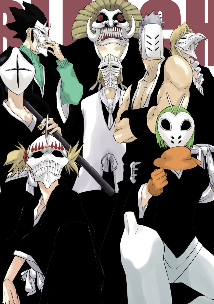 3girls, 5boys, aikawa_love, black_kimono, black_vest, bleach, bleach:_sennen_kessen-hen, blonde_hair