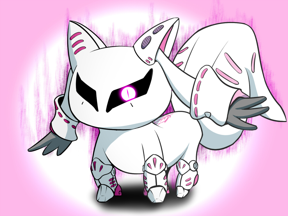 glowing_eye, gundam, kyubey, kyuubee, mahou_shoujo_madoka_magica, mechanization, mobile_suit, no_humans, nori_nori_ex, parody, pun, qubeley, sd_gundam, zeta_gundam