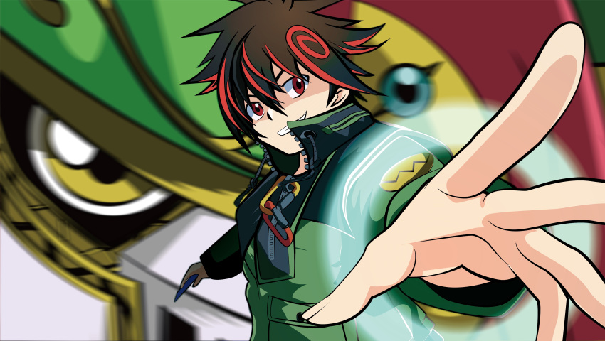 2boys, absurdres, black_hair, blurry, blurry_background, card, close-up, d-reaper