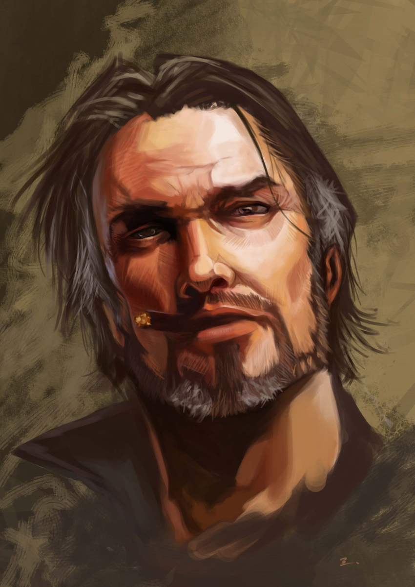 absurdres, bad_id, beard, cigar, facial_hair, highres, jim_raynor, male