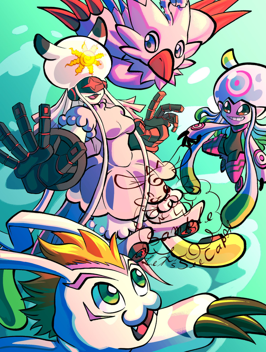 absurdres, beak, black_eyes, blue_eyes, capri, covered_eyes, digimon, digimon_(creature)