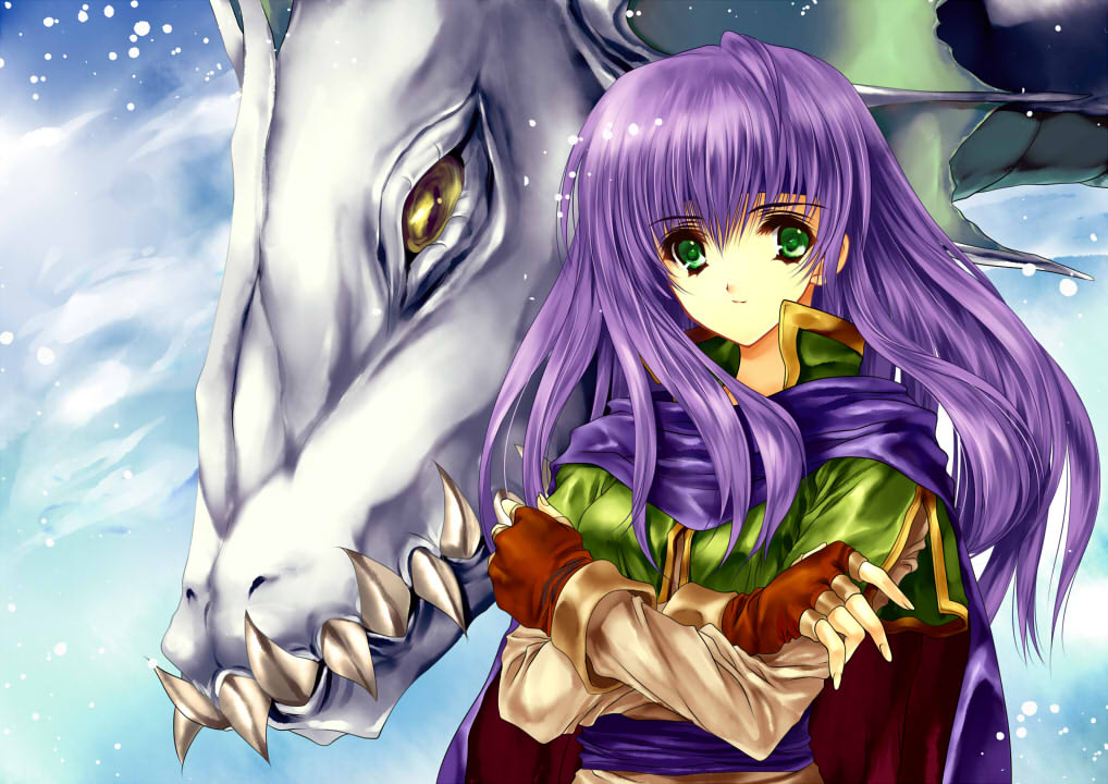crossed_arms, dragon, faris_scherwiz, final_fantasy, final_fantasy_v, fingerless_gloves, gloves, green_eyes