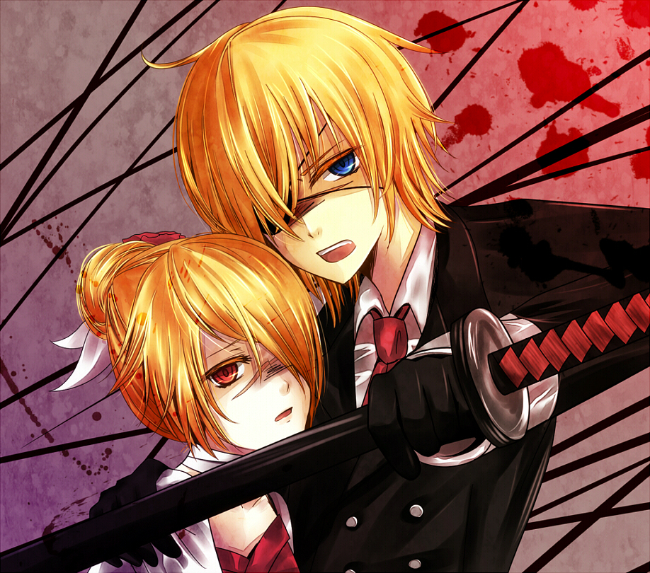 ahoge, angry, bandages, blond_hair, blonde_hair, blood, blue_eyes, bun
