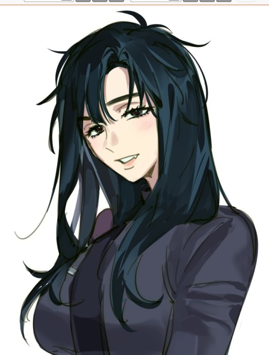 1girl, alien_stage, art_program_in_frame, black_eyes, black_hair, breasts, commentary, english_commentary