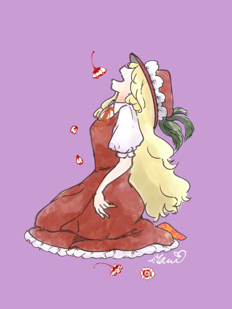 1girl, blonde_hair, brown_dress, brown_footwear, brown_hat, brown_ribbon, collared_shirt, commentary_request