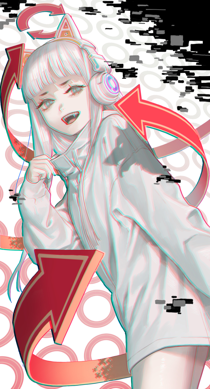 1girl, absurdres, animal_ear_headphones, animal_ears, arrow_(symbol), cat_ear_headphones, commentary_request, fake_animal_ears
