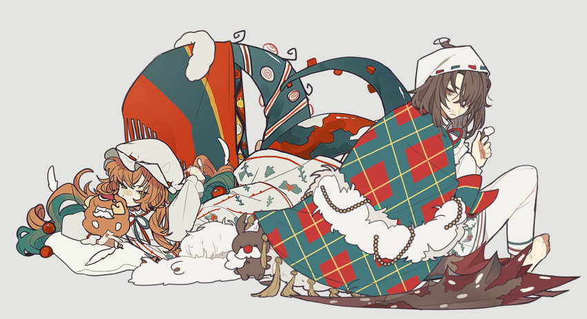 1boy, 1girl, brown_eyes, brown_hair, christmas_nightmare_(e.g.o), e.g.o_(project_moon), gmno_6, gregor_(project_moon)