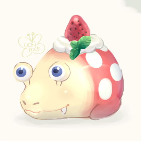 artist_name, blue_eyes, bulborb, closed_mouth, commentary_request, creature_focus, dokumushi-rock, fang