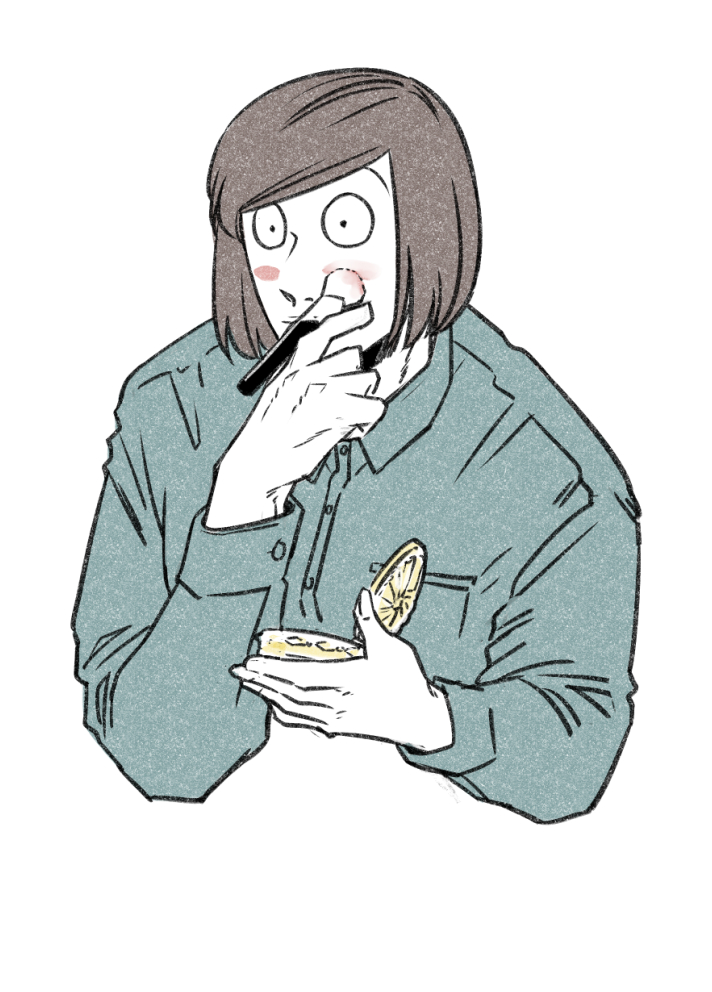 1boy, applying_makeup, black_eyes, blush_(makeup), blush_stickers, brown_hair, commentary_request, luther_von_ivory