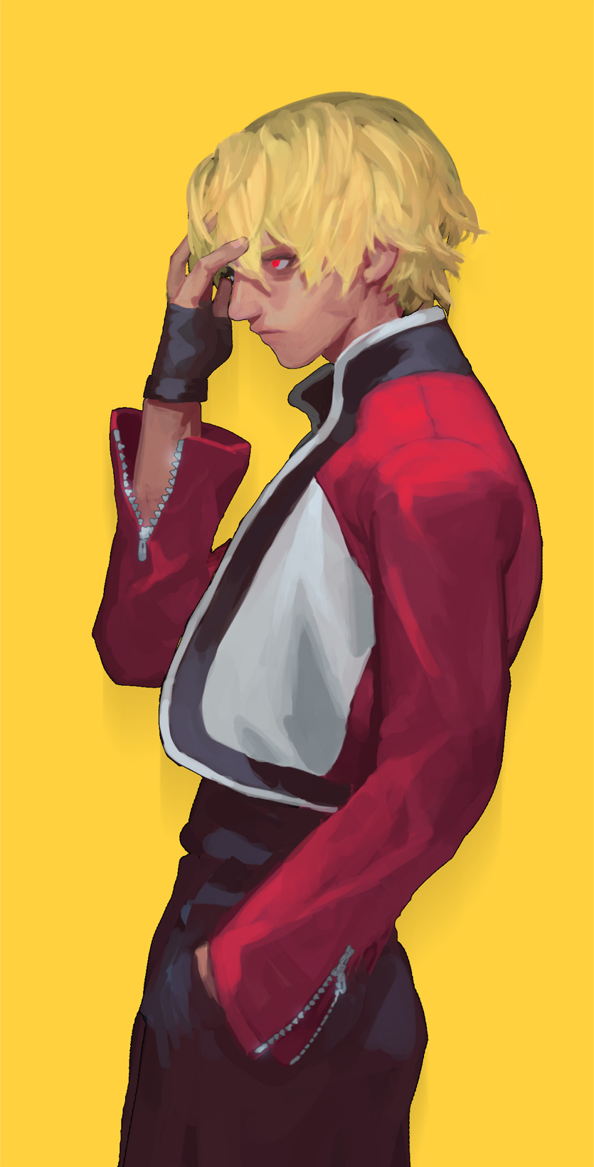 1boy, black_gloves, blonde_hair, commentary, english_commentary, fatal_fury, fingerless_gloves, fl_(l-fl)