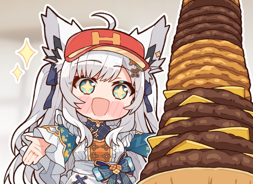 +_+, 1girl, :d, animal_ears, blue_eyes, fox_ears, fox_girl, highres