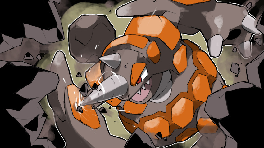 blacknirrow, debris, drill, highres, horn_drill_(pokemon), no_humans, nostrils, open_mouth