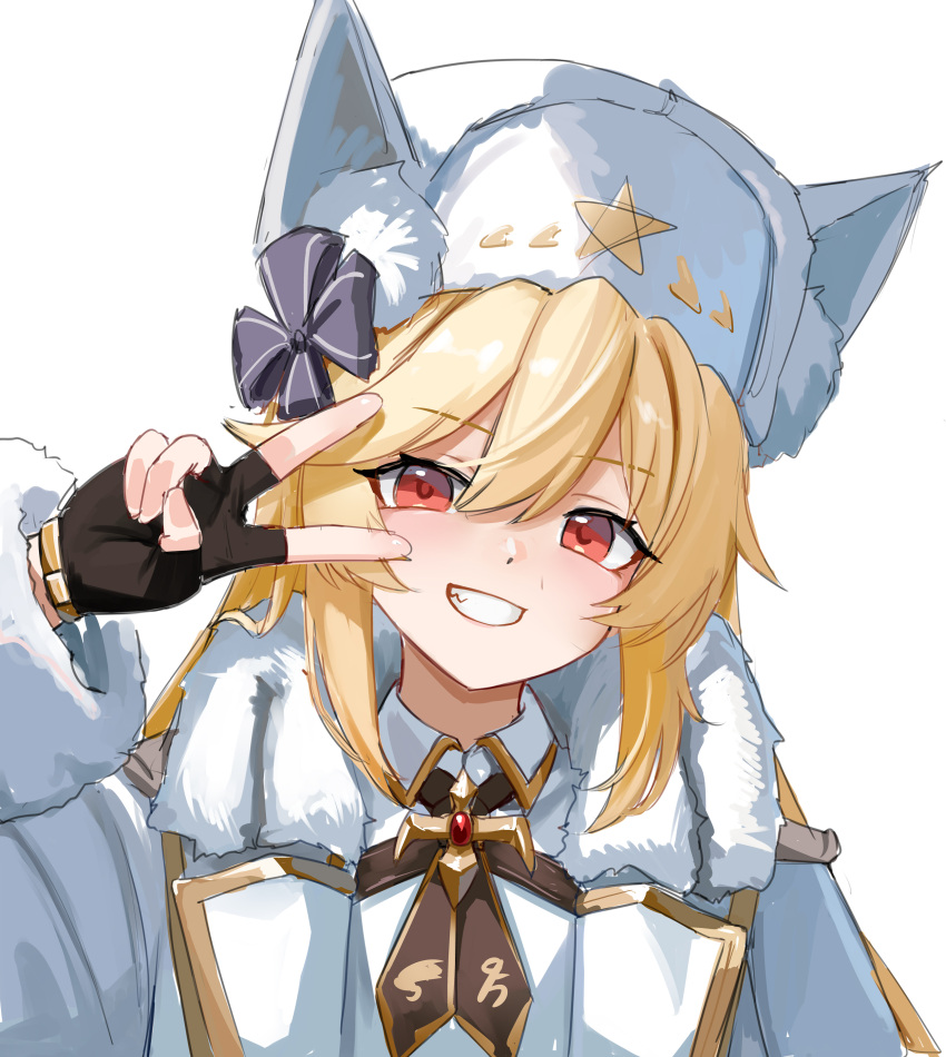 1girl, absurdres, black_gloves, blonde_hair, chinese_commentary, collared_shirt, commentary_request, fingerless_gloves