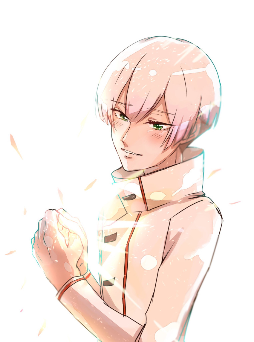 1boy, blush, coat, green_eyes, hacchi_kita, highres, long_sleeves, looking_at_viewer