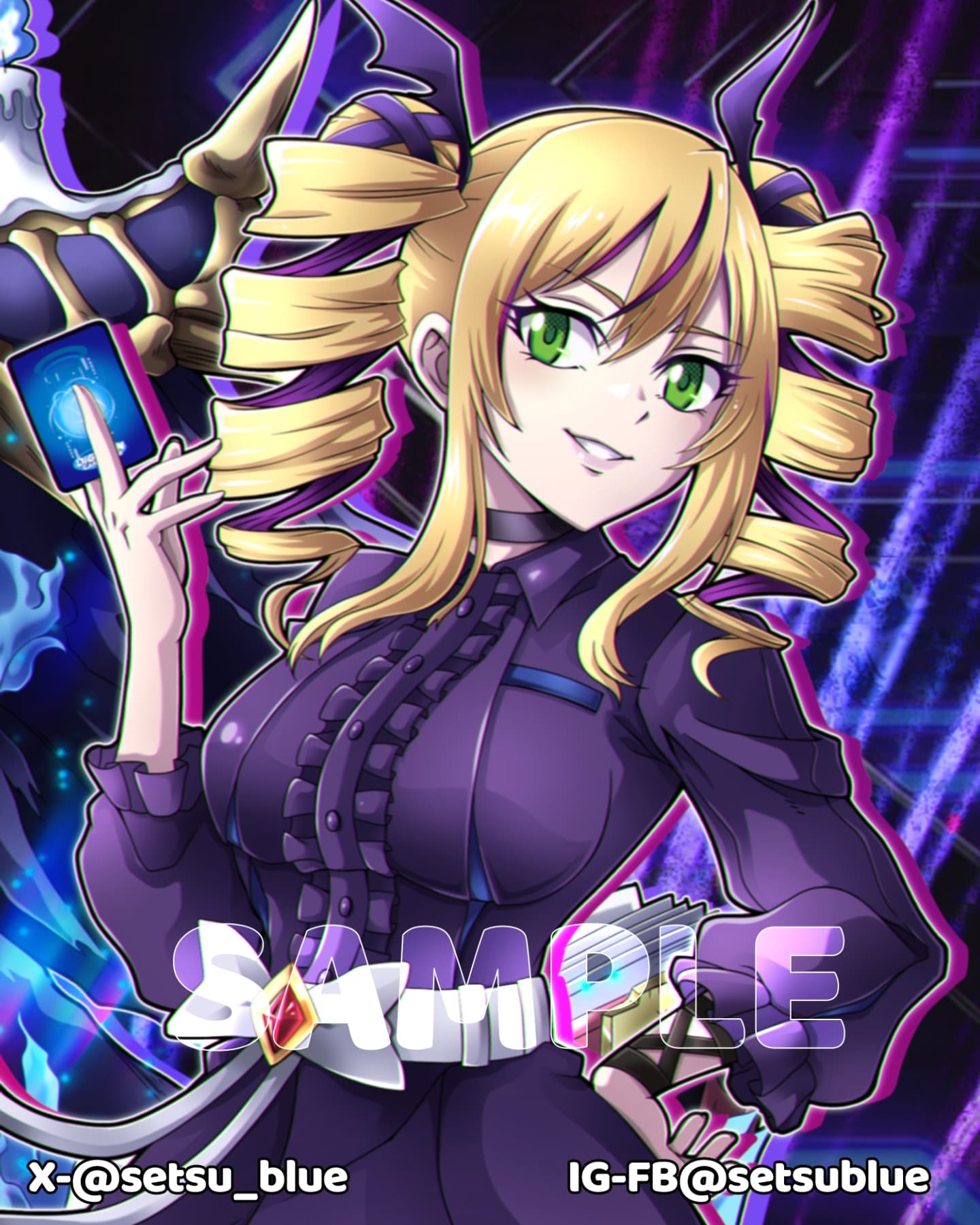 1girl, blonde_hair, breasts, card, digimon, digimon_card_game, digimon_liberator, dress