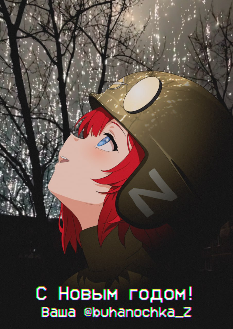 blue_eyes, brown_sweater, buhanka-chan, buhanochka_z, combat_helmet, cyrillic, from_side, green_turtleneck