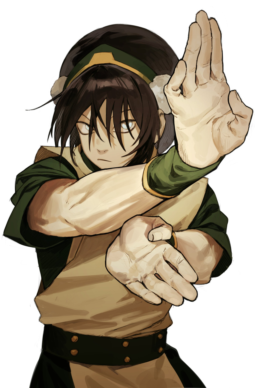 1girl, absurdres, avatar:_the_last_airbender, avatar_legends, belt, black_hair, blind, expressionless