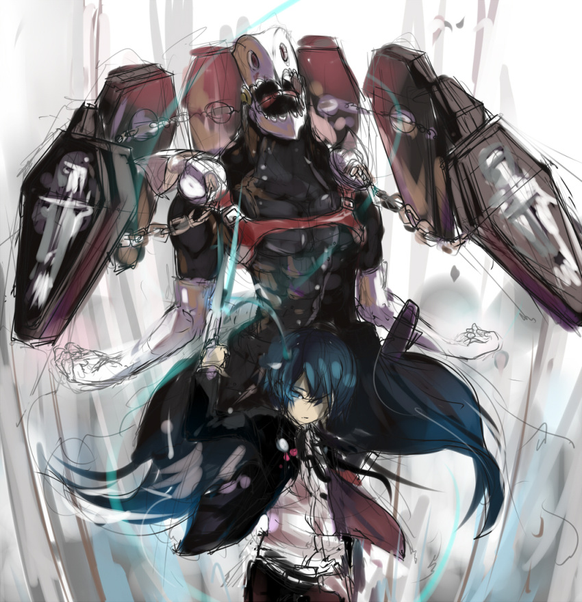 bad_id, black_buraku, blue_eyes, blue_hair, chain, chains, digital_media_player, evoker