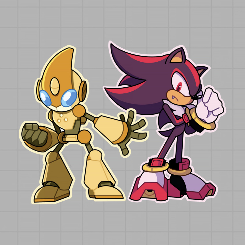 clenched_hand, emerl_(sonic), fang, full_body, furry, furry_male, gloves, grey_background