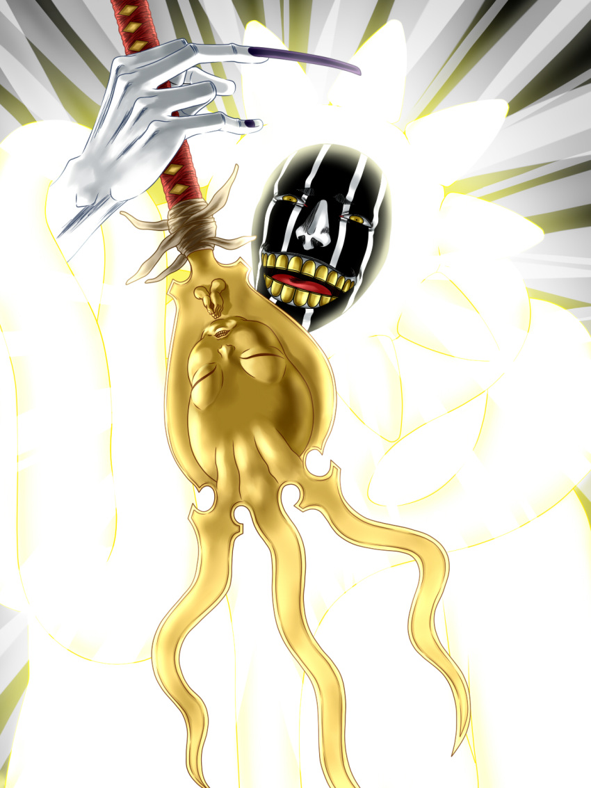 1boy, ashisogi_jizou_(shikai), black_nails, bleach, bleach:_sennen_kessen-hen, bleachist, commentary, evil_smile