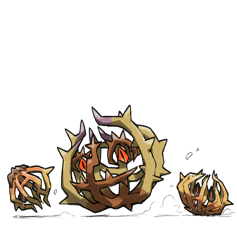 black_eyes, blacknirrow, brambleghast, bramblin, dust, evolutionary_line, full_body, no_humans