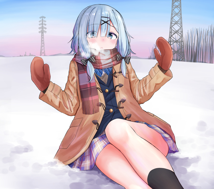 1girl, black_bow, black_footwear, blue_bow, blue_bowtie, blue_eyes, blue_hair, blue_jacket