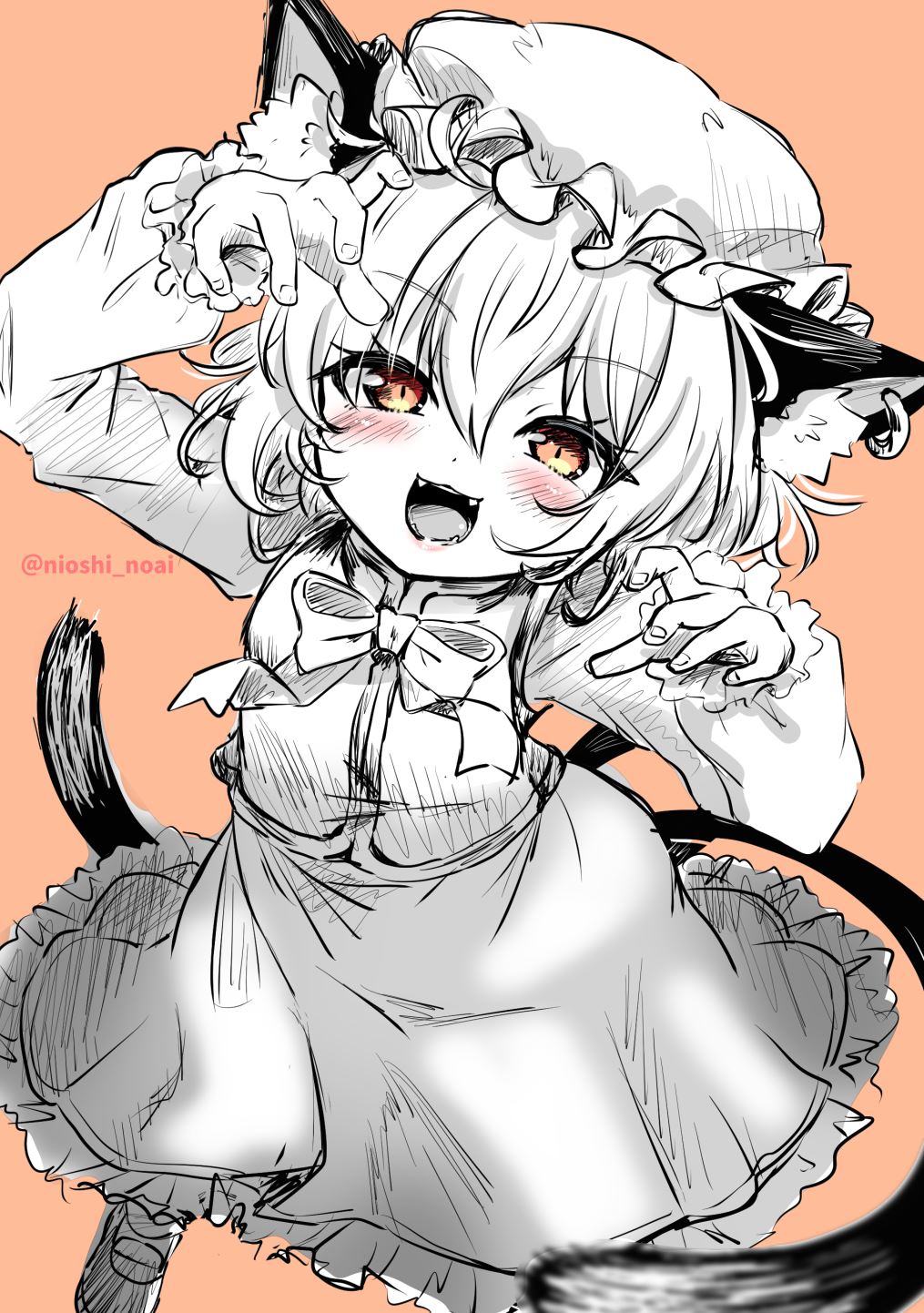 1girl, chen, duo_chromatic, highres, looking_at_viewer, noai_nioshi, solo, touhou