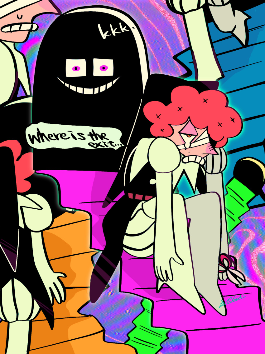 1boy, clown, commentary_request, doorway, eihrdgyybnq6aiw, face_in_shadow, highres, holding