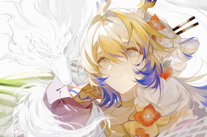 1girl, absurdres, arknights, blonde_hair, blue_hair, chinese_commentary, choker, closed_mouth