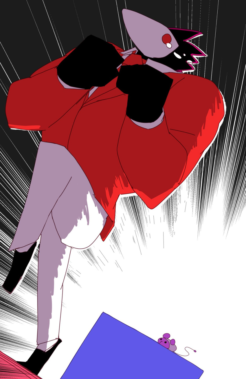 1boy, 1other, beak, bird_boy, black_footwear, clenched_hands, coat, commentary_request