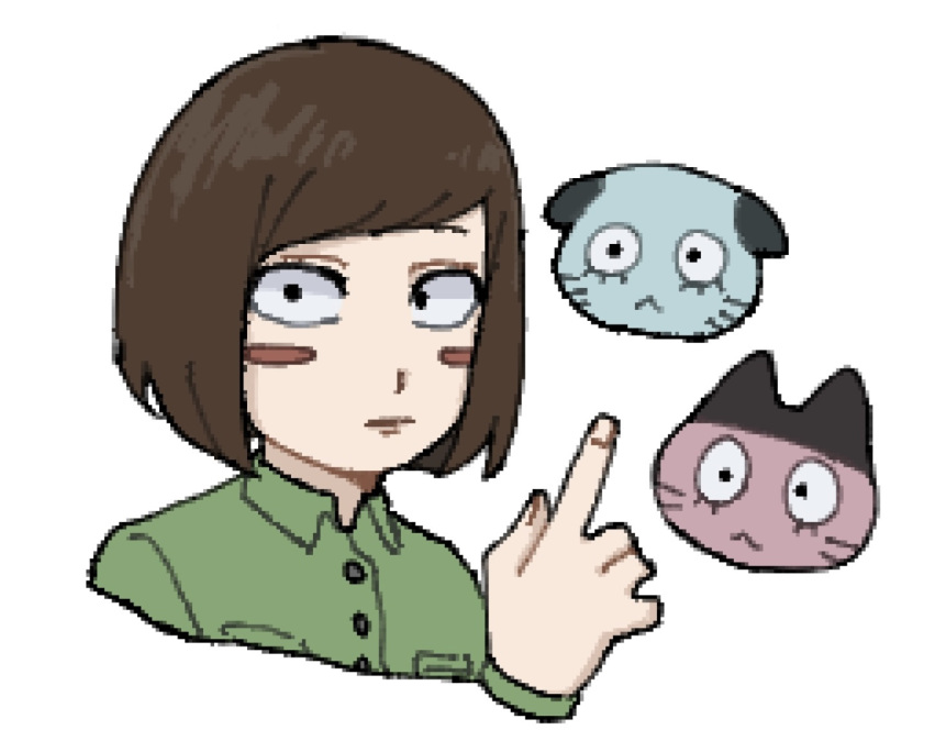 1boy, animal, animalization, black_eyes, blush_stickers, brown_hair, cat, commentary_request