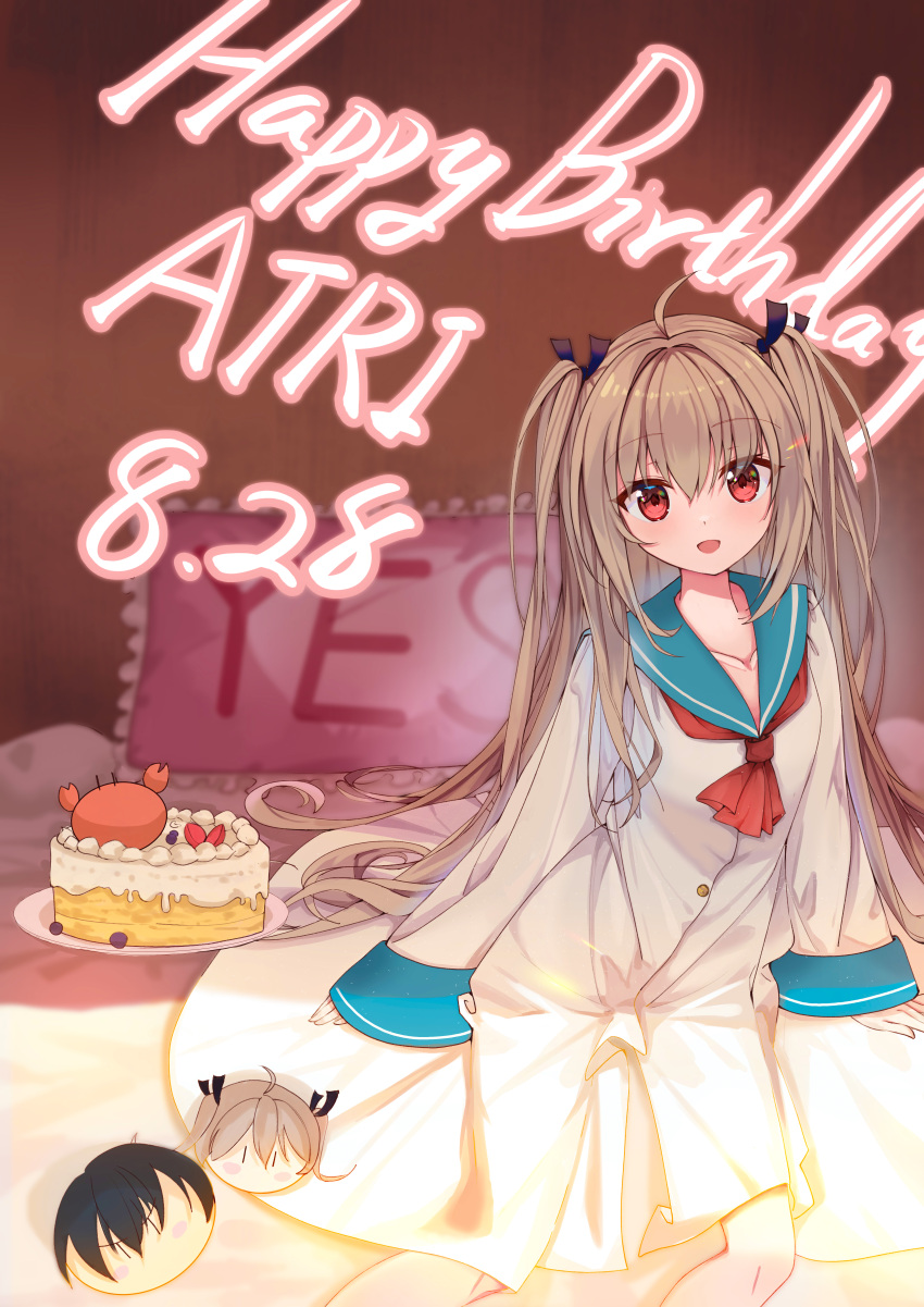 1girl, :d, absurdres, ahoge, arms_at_sides, ascot, atri, atri-my_dear_moments-
