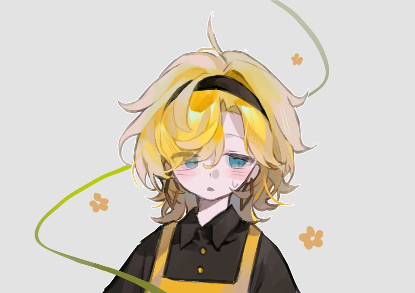 16personalities, 1girl, adventurer_(16personalities), apron, black_hairband, black_shirt, blonde_hair, blue_eyes
