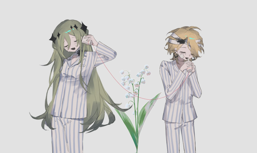 16personalities, 2girls, adventurer_(16personalities), bandaged_head, bandaged_neck, bandages, black_blood, blood