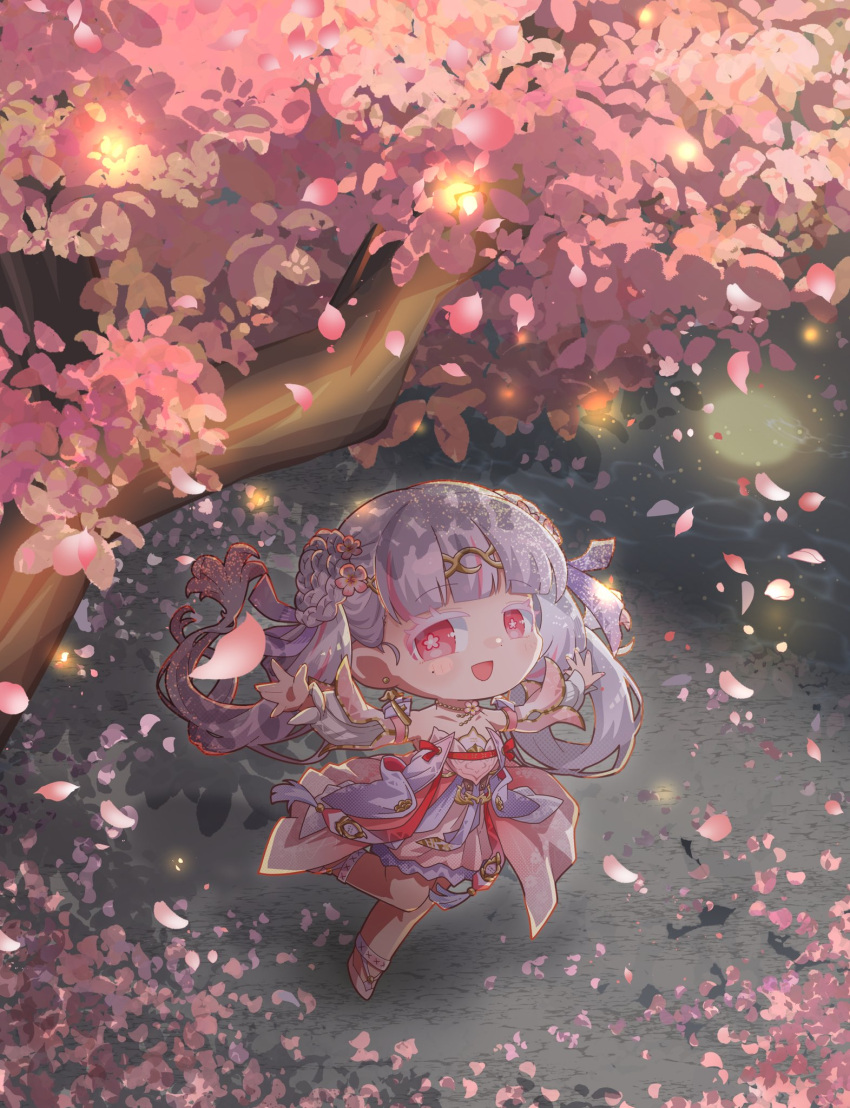 1girl, :d, chibi, chibi_only, commentary_request, detached_sleeves, dog-san, dress