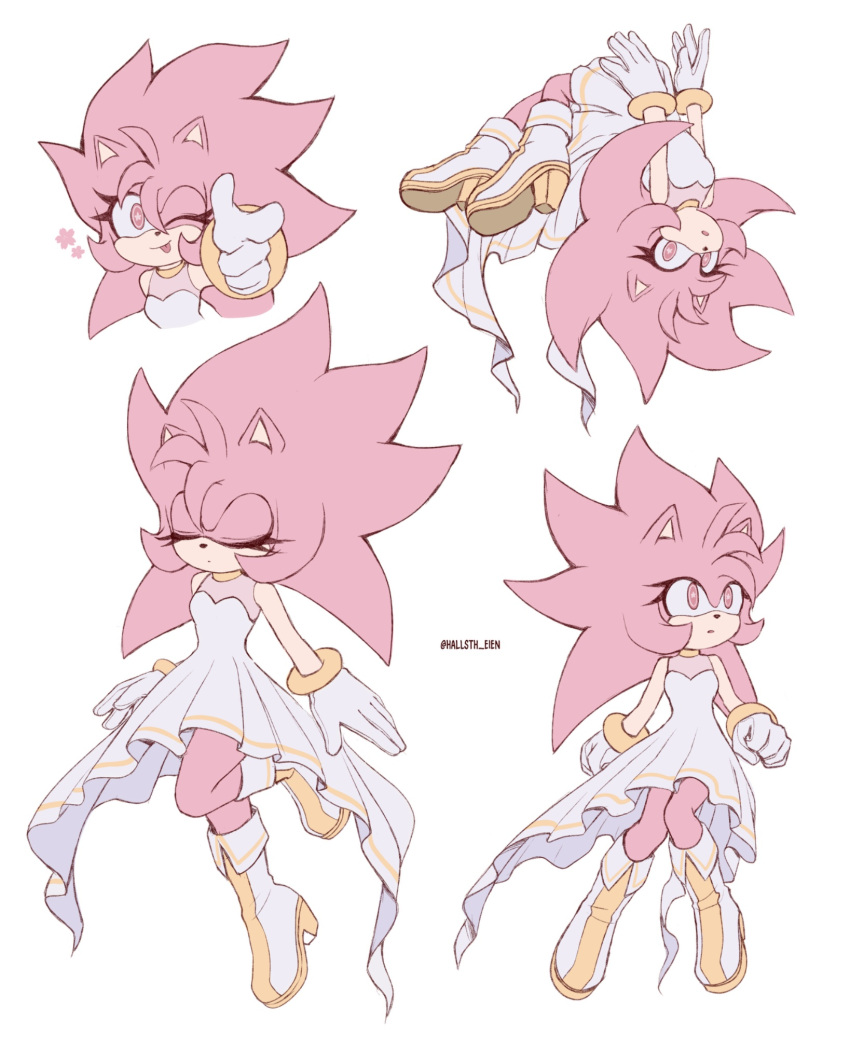 1girl, :o, ;), amy_rose, animal_ears, artist_name, bracelet, choker