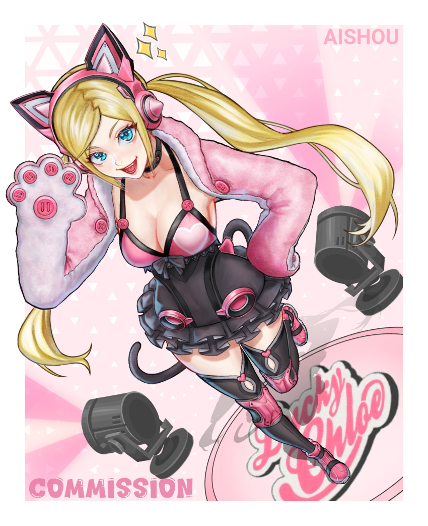 1girl, absurdres, ai_shou, animal_ear_headphones, animal_ears, artist_name, blonde_hair, blue_eyes