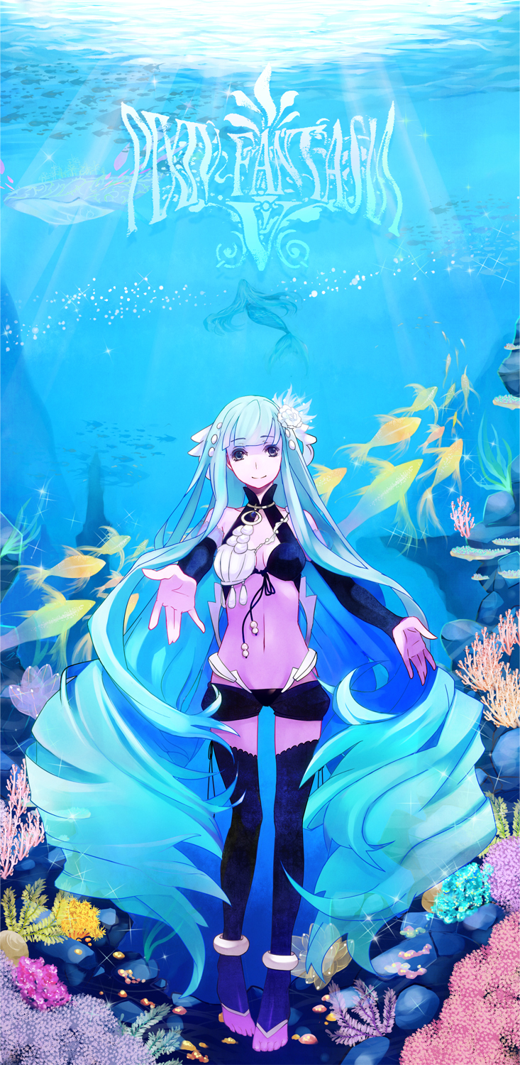 fish, flower, hair_flower, hair_ornament, highres, long_hair, mermaid, monster_girl