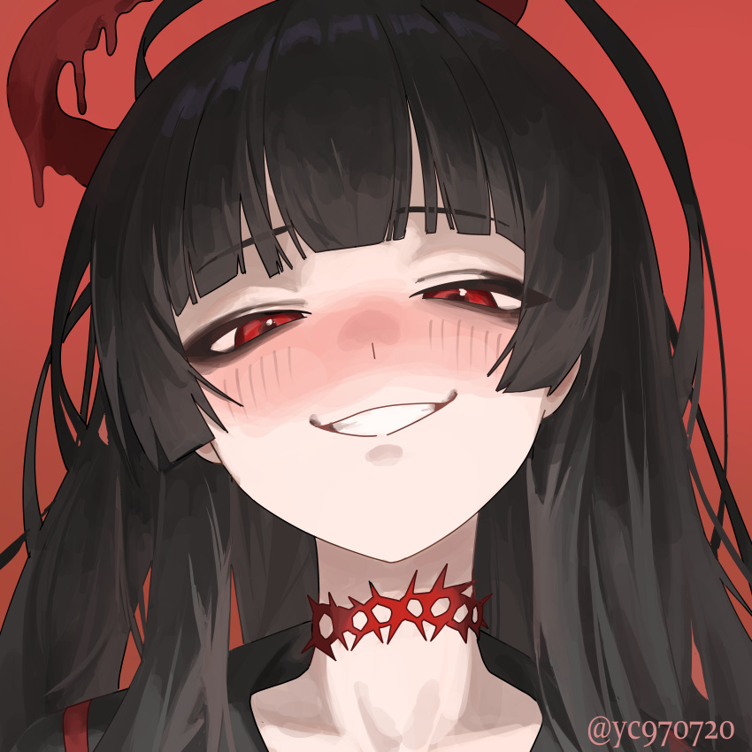 1girl, absurdres, bags_under_eyes, black_hair, black_sailor_collar, blood, blood_halo, blue_archive