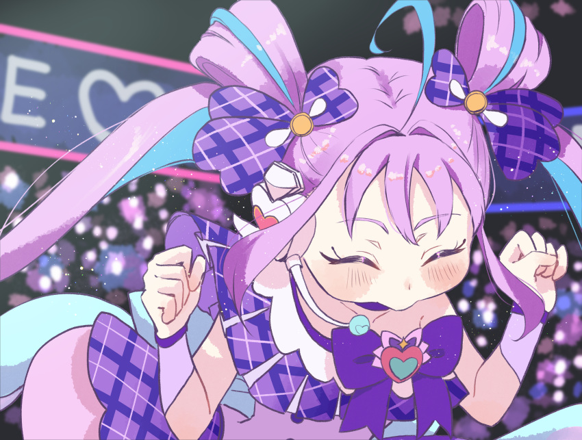 1girl, absurdres, ahoge, blush, bow, brooch, choker, closed_eyes