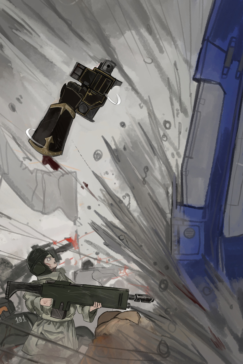 2boys, absurdres, adeptus_astartes, astra_militarum, body_armor, bolt_pistol, chaos_space_marine, combat_helmet