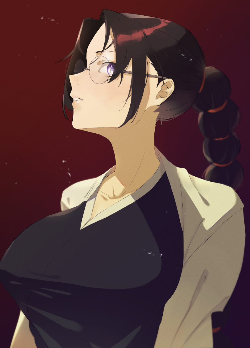 1girl, absurdres, black_hair, black_kimono, bleach, bleach:_sennen_kessen-hen, braid, braided_ponytail