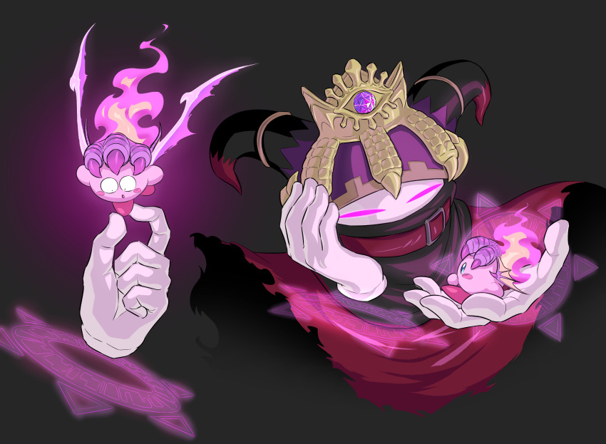 black_background, blush_stickers, caramelpopcoms2, colored_skin, copy_ability, crown, dragon_fire_kirby, dragon_wings