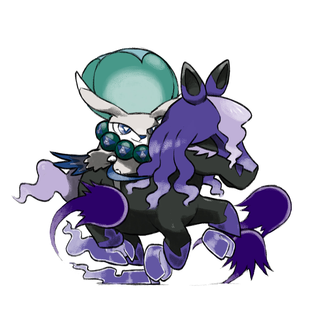 animal_focus, blacknirrow, blue_eyes, calyrex, calyrex_(rider), chibi, closed_eyes, closed_mouth