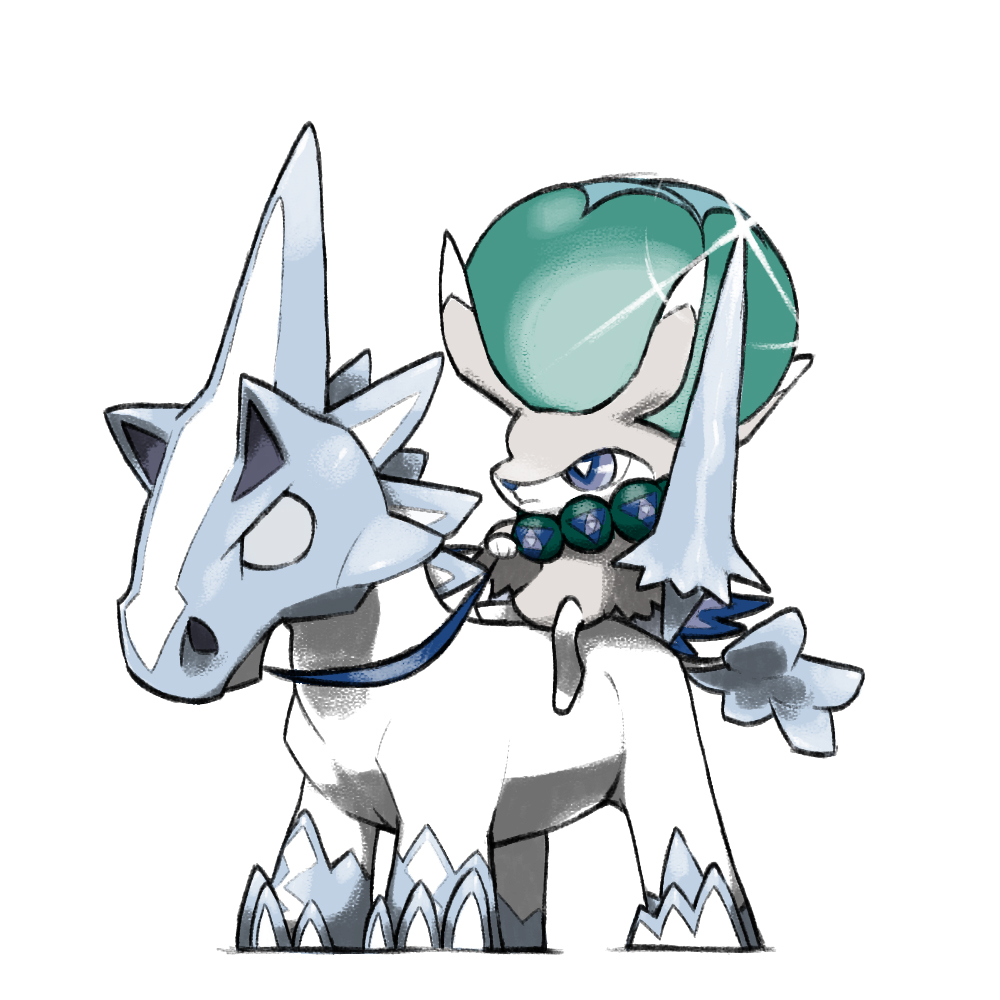 animal_focus, blacknirrow, blue_eyes, calyrex, calyrex_(rider), chibi, closed_mouth, glastrier