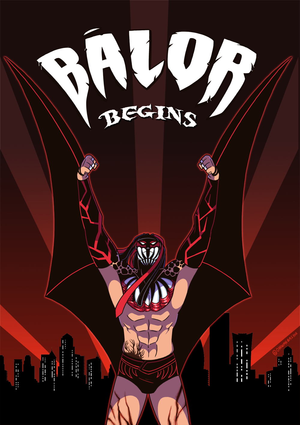 1boy, abs, bat_wings, bodypaint, building, cropped_legs, dreadlocks, finn_balor