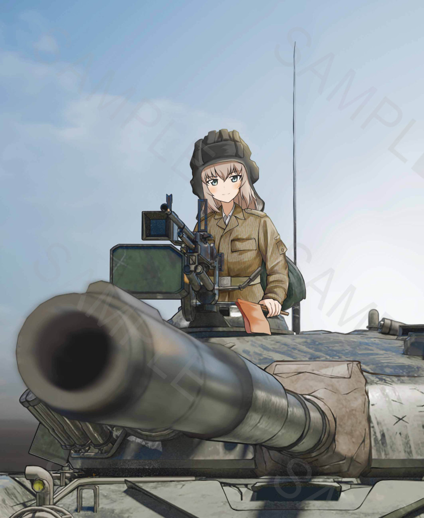 1girl, absurdres, blonde_hair, blurry, blurry_foreground, cannon, foreshortening, girls_und_panzer